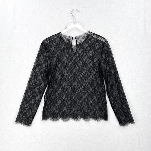 ENZA COSTA Lace Long Sleeve Top Womens Small Black Crew Long Sleeve Sheer NEW - Picture 4 of 14